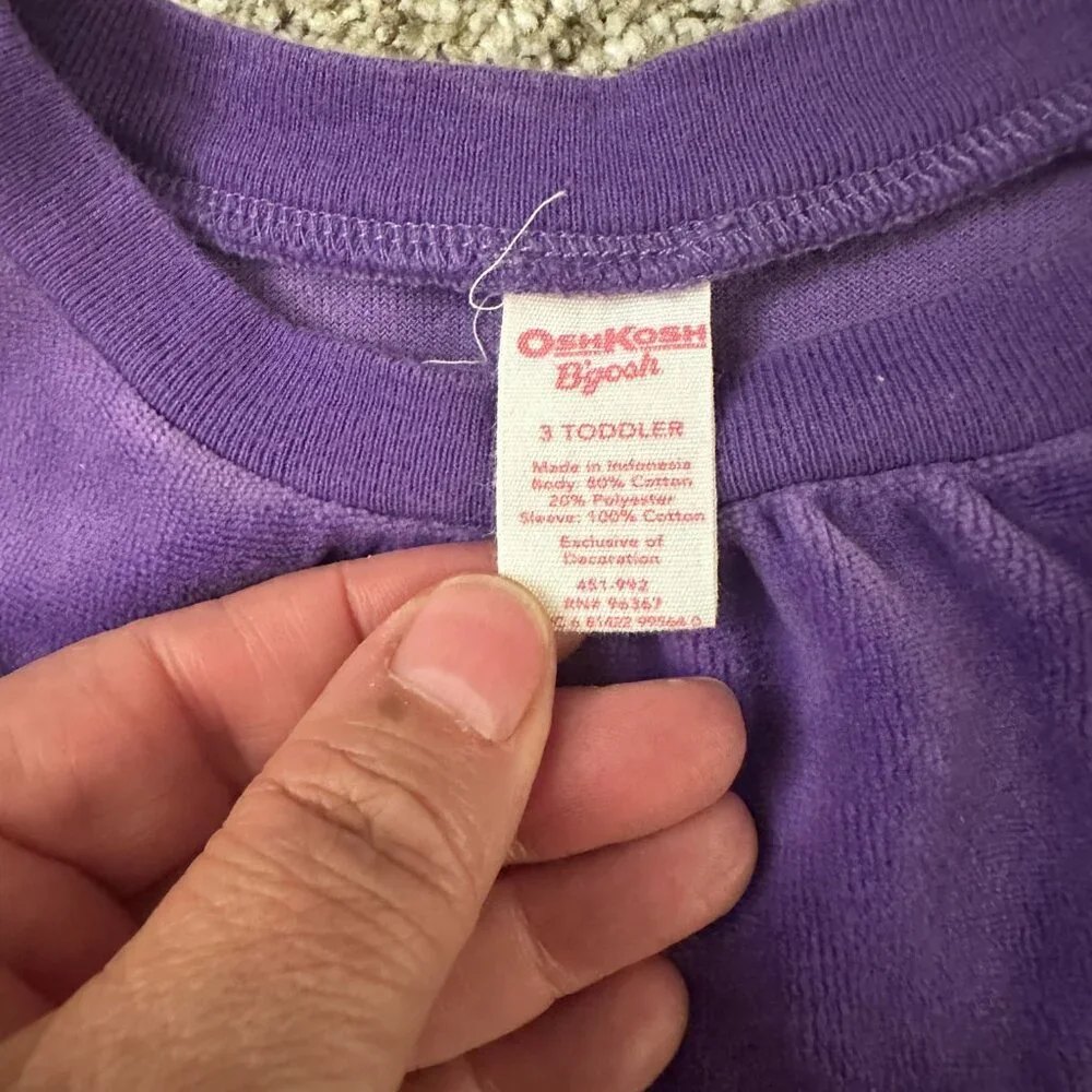Oshkosh Girl's Purple Velour Dress Toddler 3T Drop Waist Silver Stars Vintage?